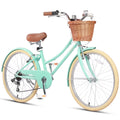 Glerc Missy 24" Girls Cruiser Bike 6-Speed Women's Hybird Bicycle for Ages 7-11 Years, Mint Green