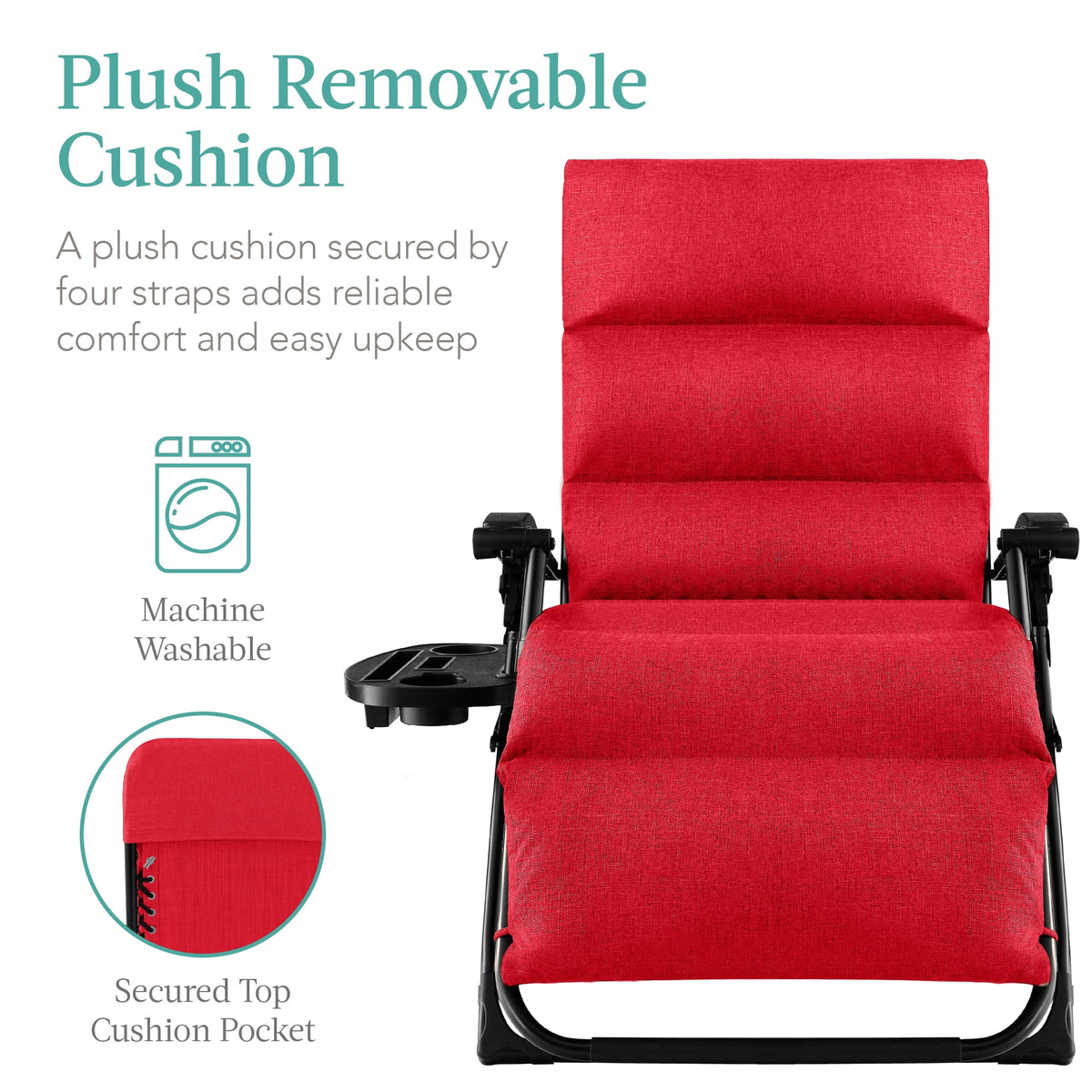 Best Choice Products Oversized Zero Gravity Chair, Folding Recliner w/ Removable Cushion, Side Tray - Fossil Gray