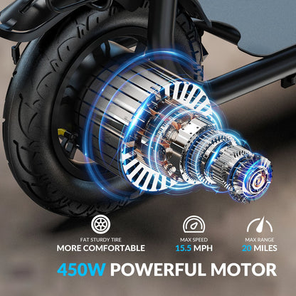 5TH WHEEL W18S 450W Motor Electric Scooter for Adults with Seat and Carry Basket, 36V 20Miles Range & 15.5Mph, 12" Foldable E Scooter for Commuting