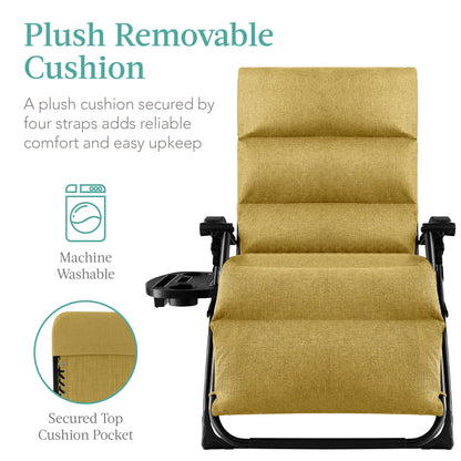 Best Choice Products Oversized Zero Gravity Chair, Folding Recliner w/ Removable Cushion, Side Tray - Fossil Gray