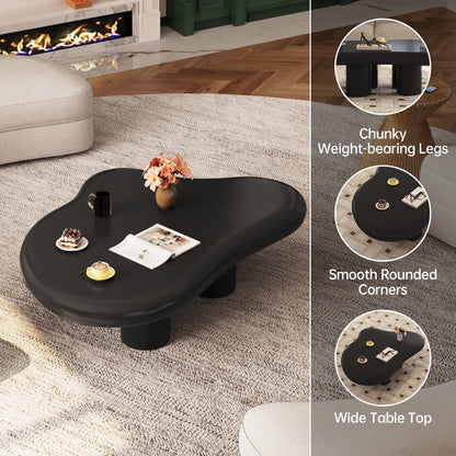 Guyii Cream White Coffee Table with 4 Legs, Irregular Side Table, Modern Wood Tea Table for Living Room, Apartment, Office