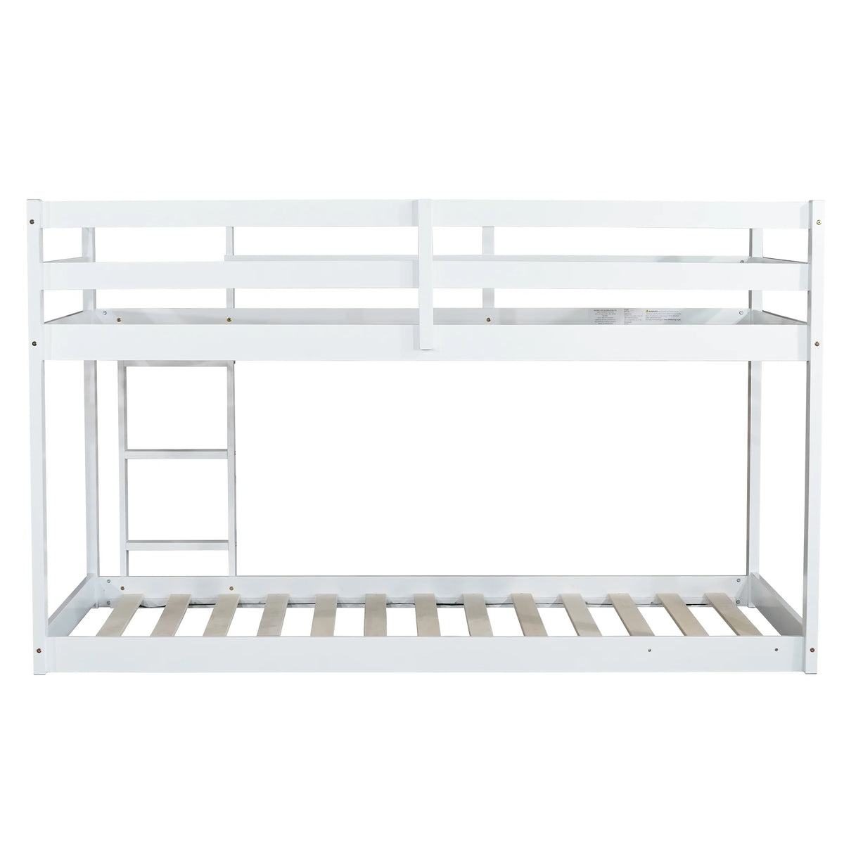 Twin Over Twin Floor Bunk Bed, UHOMEPRO Solid Wood Low Bunk Bed with Safety Rail, Ladder, Heavy Duty Bunk Beds, Space-Saving Bedroom Dorm Furniture, Gray