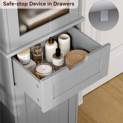 Homfa Bathroom Storage Tower, Narrow Linen Cabinet with Door and Drawers, Tall Bathroom Storage Cabinet for Small Spaces, White