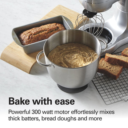 Hamilton Beach 4 Quart Stand Mixer for Kitchen, 7 Speeds, Tilt-Head, Dough Hook, Whisk & Flat Beater, Black