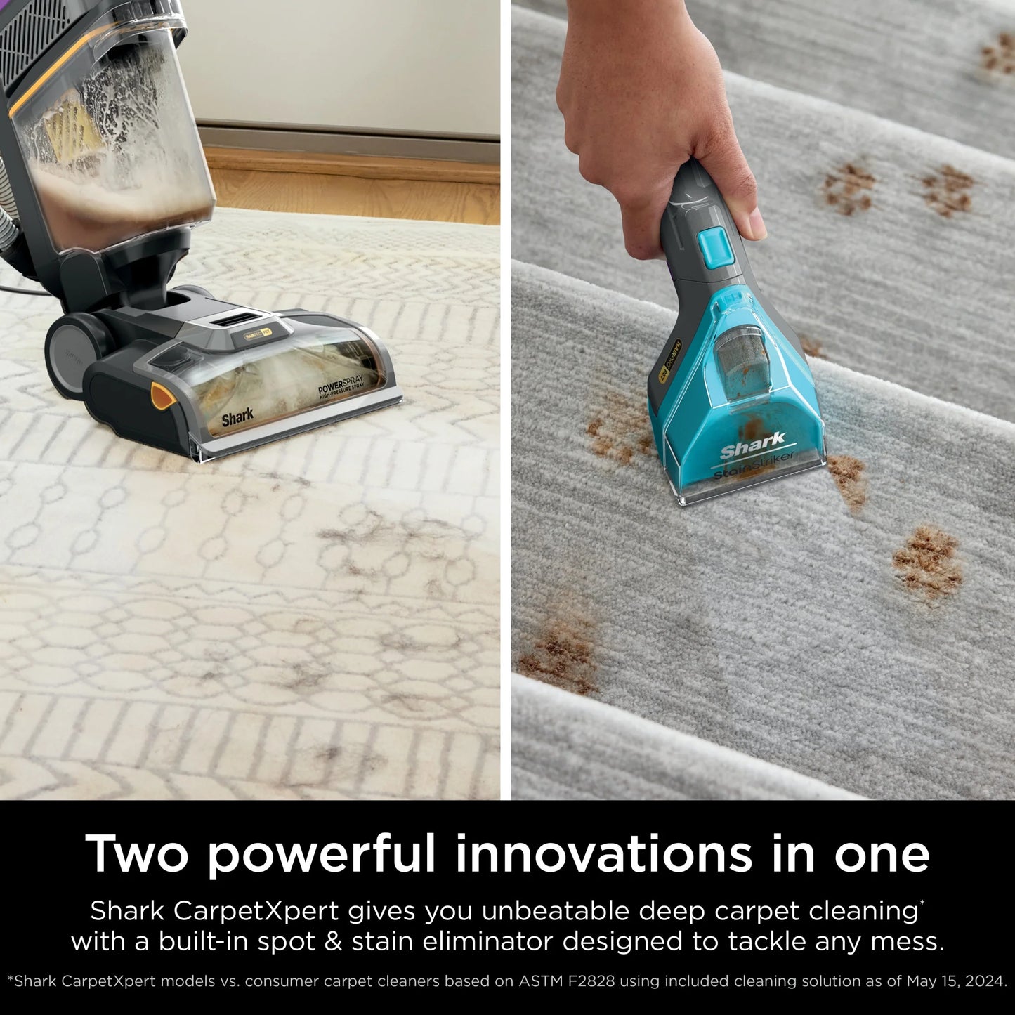 Shark CarpetXpert 2-in-1 Upright Deep Carpet Corded Vacuum, with HairPro StainStriker Technology, Built-in Spot & Stain Eliminator, with 12oz Deep Clean Pro and 16oz Oxy Multiplier, EX300 Gray
