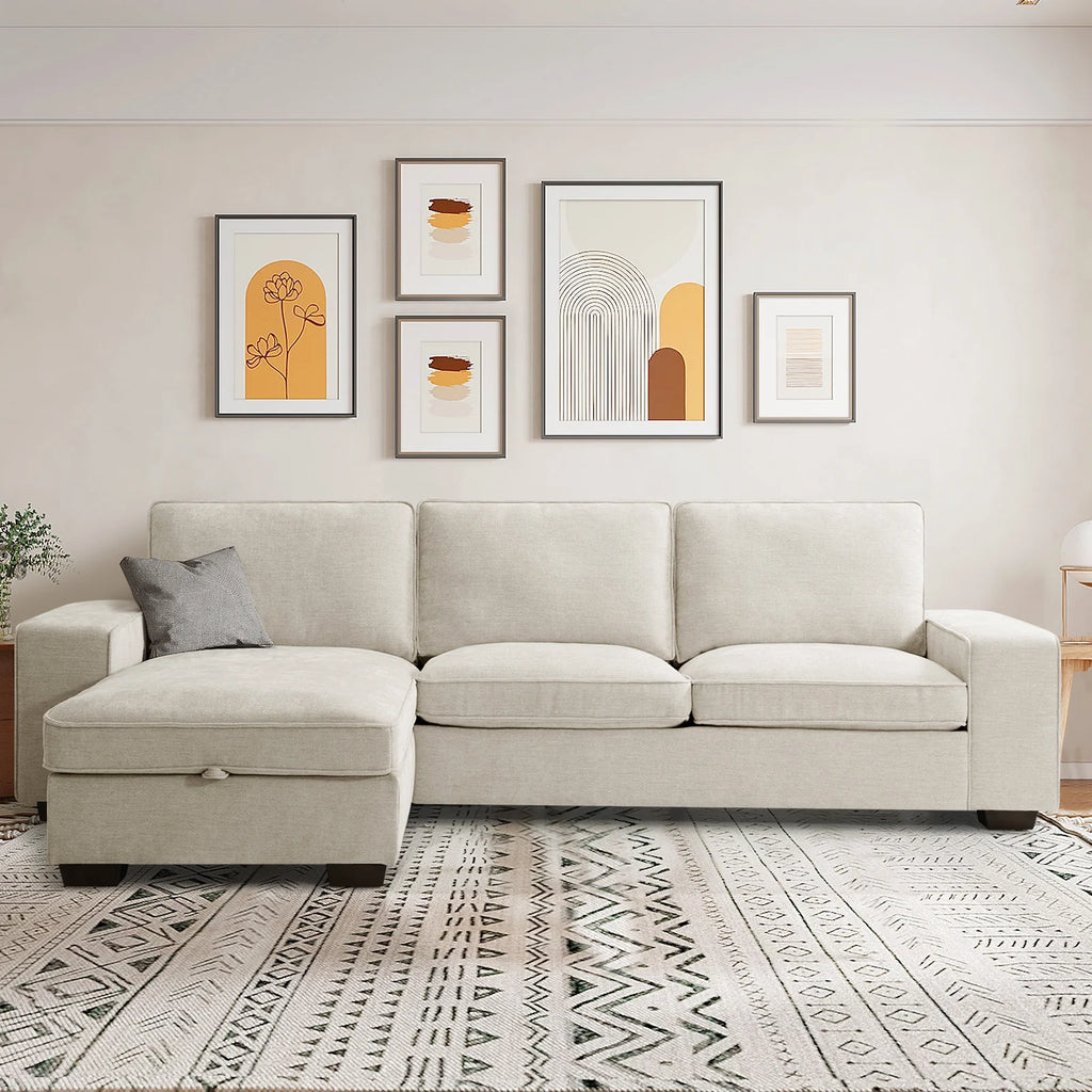 ASHOMELI 99'' Convertible Sectional Sofa,L Shaped Couch,Multi-Functional Reversible Sofa with USB and Type-C Charging Ports, Storage Space, Breathable Fabric