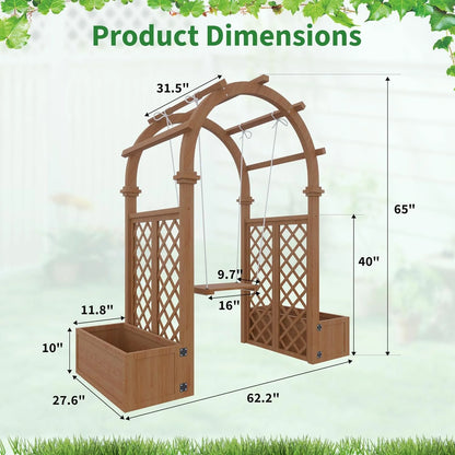 Wooden Garden Arbor with Planter&Swing,Outdoor Arbor Trellis for Climbing Plants, Roses, Vines, Outside Pergola Planter, Garden Arch for Lawn Backyard Wedding Ceremony Bridal Party