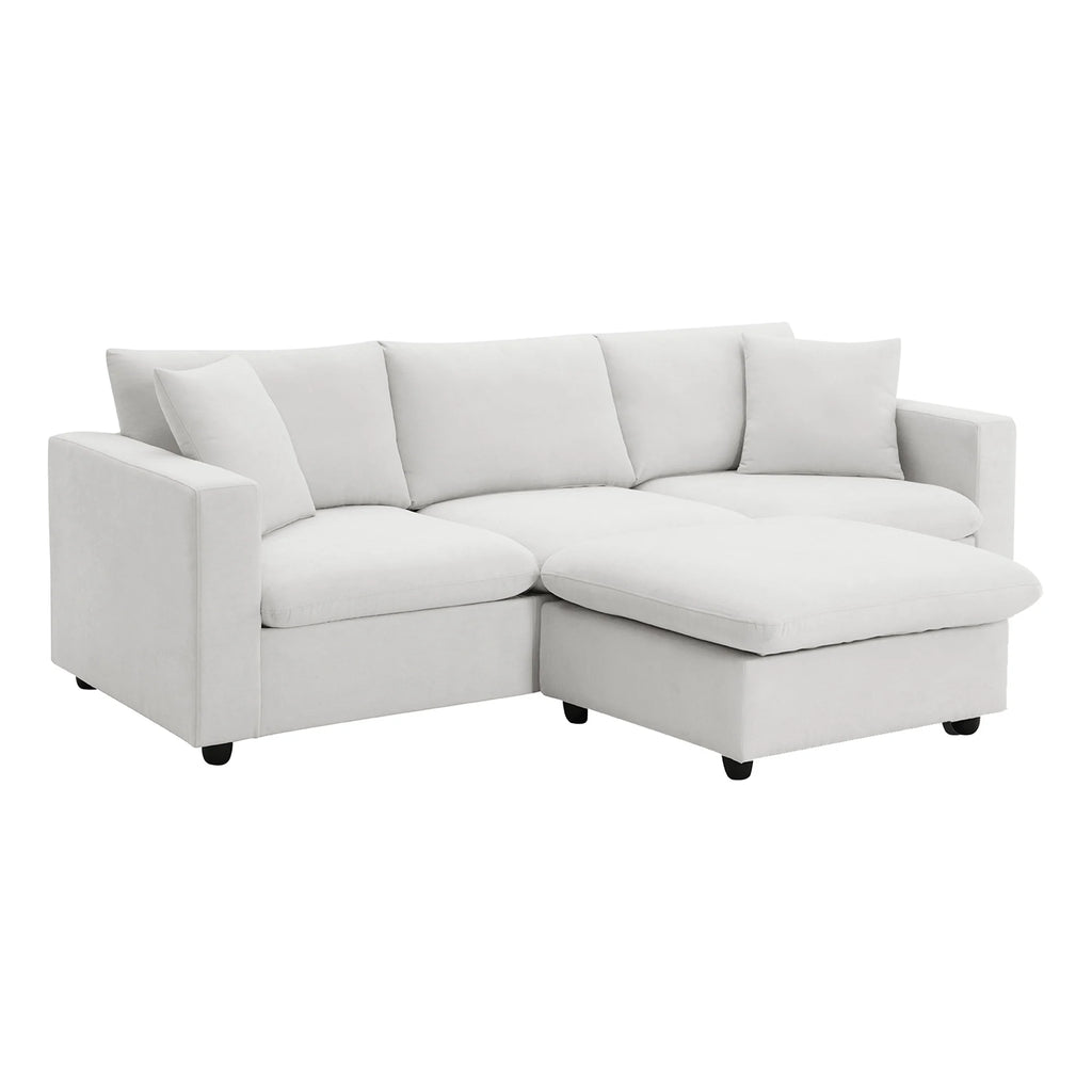 Harper & Bright Designs Modern Sectional Sofa 3 Seat Couch with Ottoman, Upholstered L Shaped Cloud Couch for Small Space Apartment Office, White