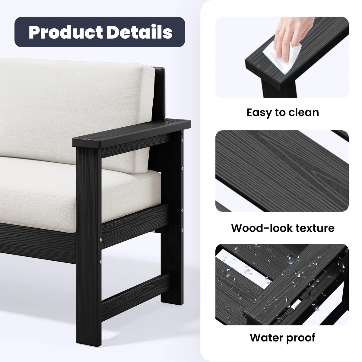 JUSTLET Patio Furniture Sets,2 Pieces Outdoor Chairs With Gray Cushions, Black