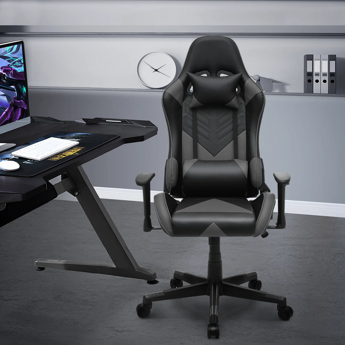 Magshion Ergonomic Gaming Chair, Comfortable Gaming Chair, Computer Chair Leather Desk Chair Adjustable Swivel Gaming Office Chair, Blue