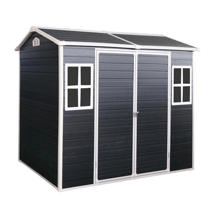 8x4 FT Outdoor Storage Shed with Floor, Resin Garden Sheds with Lockable Door, Vents & Windows, Weather Resistant Tool Shed with Sloped Roof for Backyard Patio, Grey