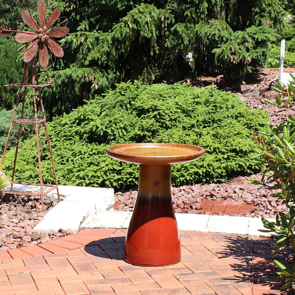 Sunnydaze Freestanding Ceramic Outdoor Bird Bath, Glazed, UV-Resistant Galaxy Blue Finish