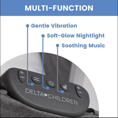 Delta Children TravelMate Compact Fold Bassinet - Features Lights. Sounds and Vibration. Grey Tweed