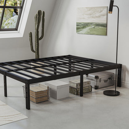 QFTIME 14" Queen Metal Bed Frame with Steel Slats, Heavy Duty Mattress Foundation