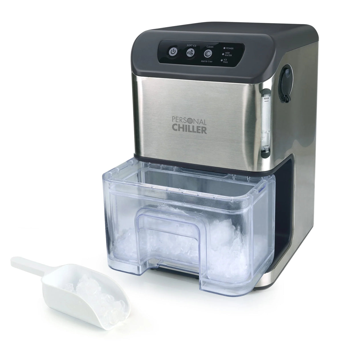 Personal Chiller Portable Countertop Ice Maker, Ice Nuggets, Stainless Steel