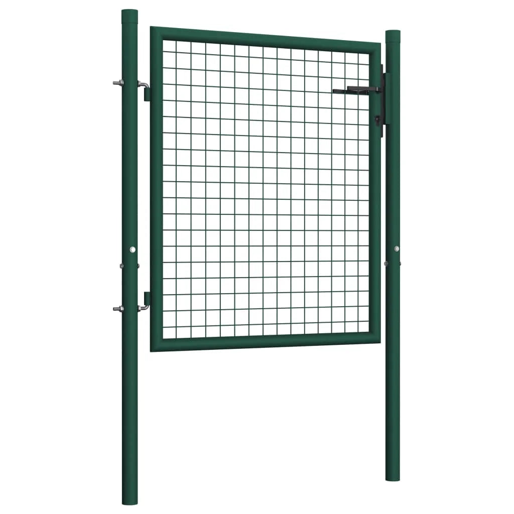 vidaXL Fence Gate Metal Fence Post Garden Gate for Outdoor Patio Steel Green