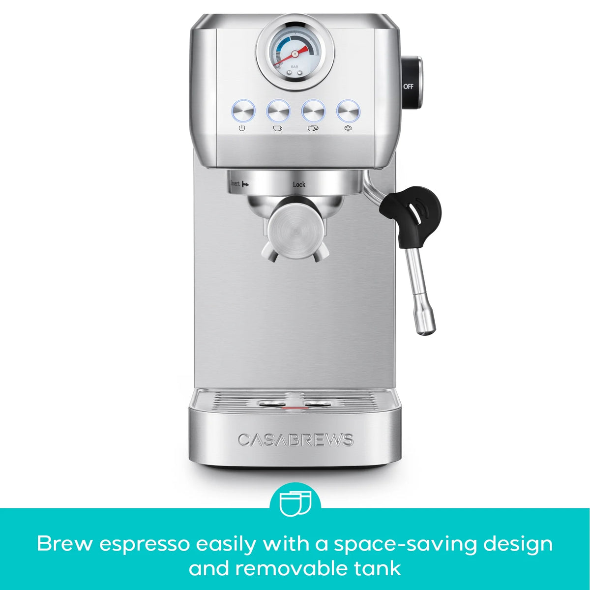 CASABREWS 3700Gense, 20 Bar Espresso Machine and Coffee Maker with Milk Frother, Silver