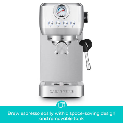 CASABREWS 3700Gense, 20 Bar Espresso Machine and Coffee Maker with Milk Frother, Silver