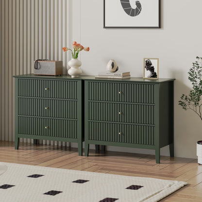 May Color Large White 3 Drawer Dresser Set of 2 with Fluted Panel, Modern Chest of Drawers with Silent Slide Drawers, Wood Accent Nightstand with Storage for Bedroom Living Room, Hallway