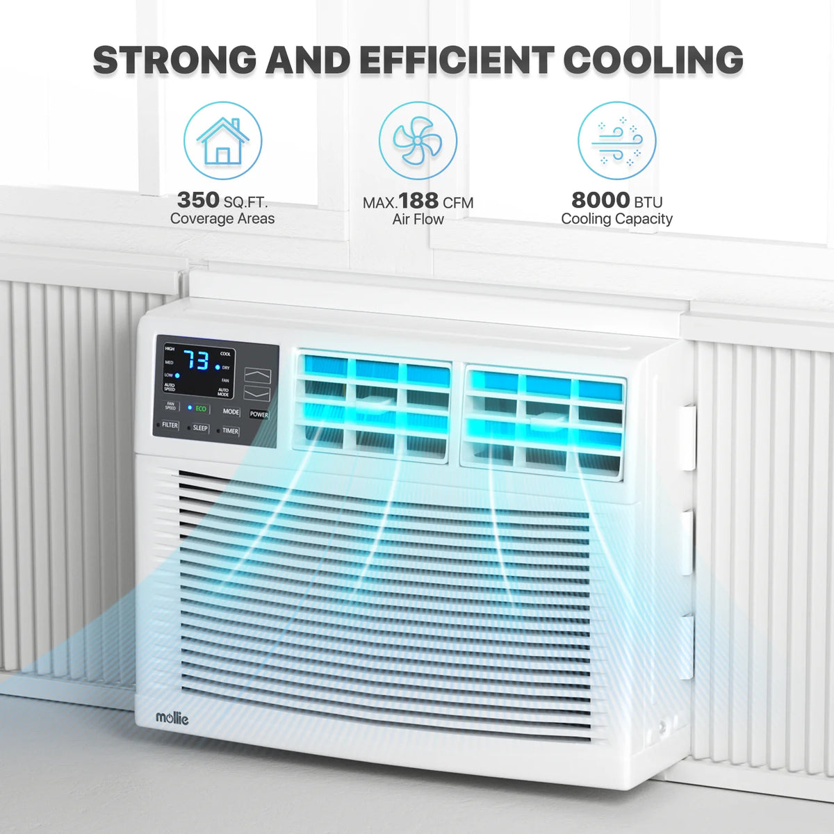 mollie 12,000 BTU 115V Window Air Conditioner, Cools Rooms up to 450 Sq.Ft., Window AC Unit with Remote Control, 24H-Timer and 3 Fan Speeds, White