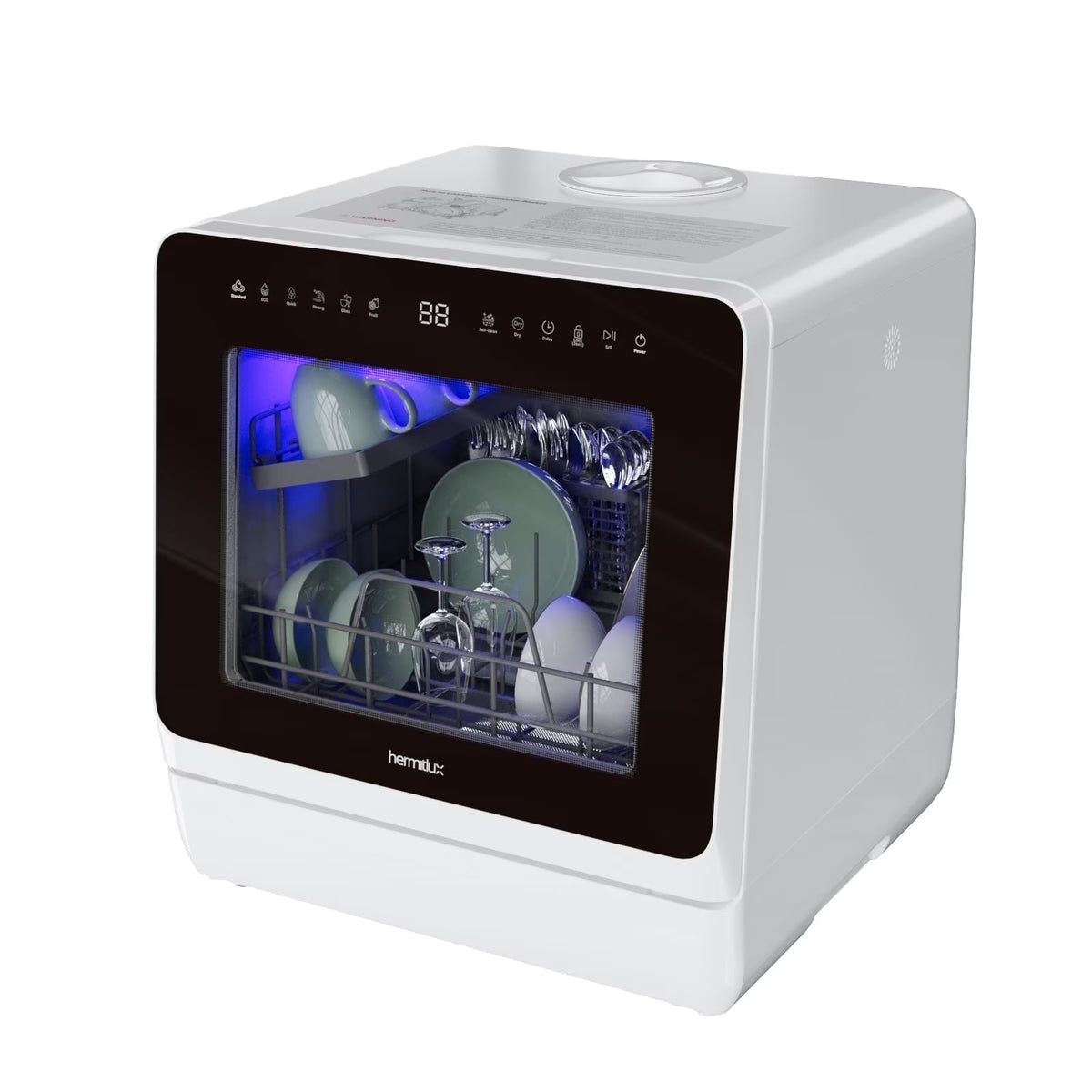 Hermitlux Portable Countertop Dishwasher, 5 Washing Programs, 5L Built-in Water Tank and Air-Dry Function, HMX-DW03