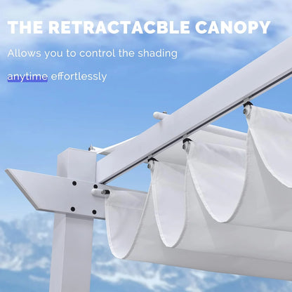 PURPLE LEAF Outdoor Retractable Pergola with Sun Shade Canopy 10' x 13' Patio Aluminum Pergola Shelter for Backyard Deck Garden Modern Metal Grape Trellis Pergola, Beige