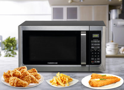 Farberware Countertop Microwave Ov 1100 Watts, 2.2 cu ft - Smart Sensor With LED Lighting and Child Lock - Perfect for Apartments and Dorms - Easy Clean Black Interior, Stainless Steel