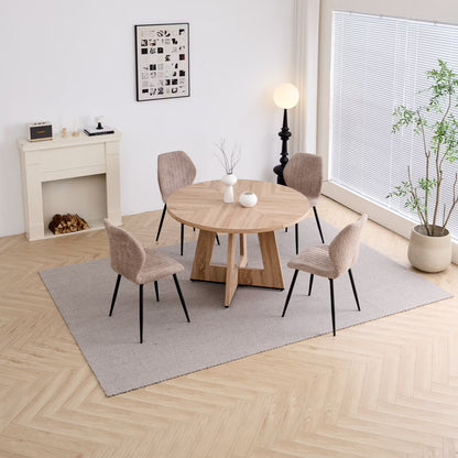 5 Piece 47'' Round Dining Table Chairs Set for 4, Farmhouse Gray Kitchen Table with 4 Boucle Mid Century Modern Dinning Room Chairs, Wood Dinner Table &Upholstered Chair Set of 4, Beige