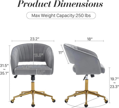 Home Office Swivel Desk Chair, Modern Velvet Vanity Chair, Height Adjustable Armchair with Gold Base, Ergonomic Office Chair for Task Study Computer Room, Beige