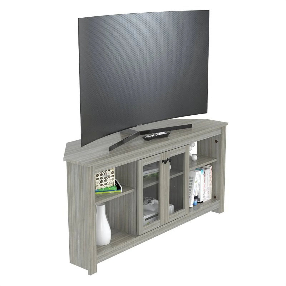 Inval Corner Laminate 60�� TV Stand with Glass Doors, White