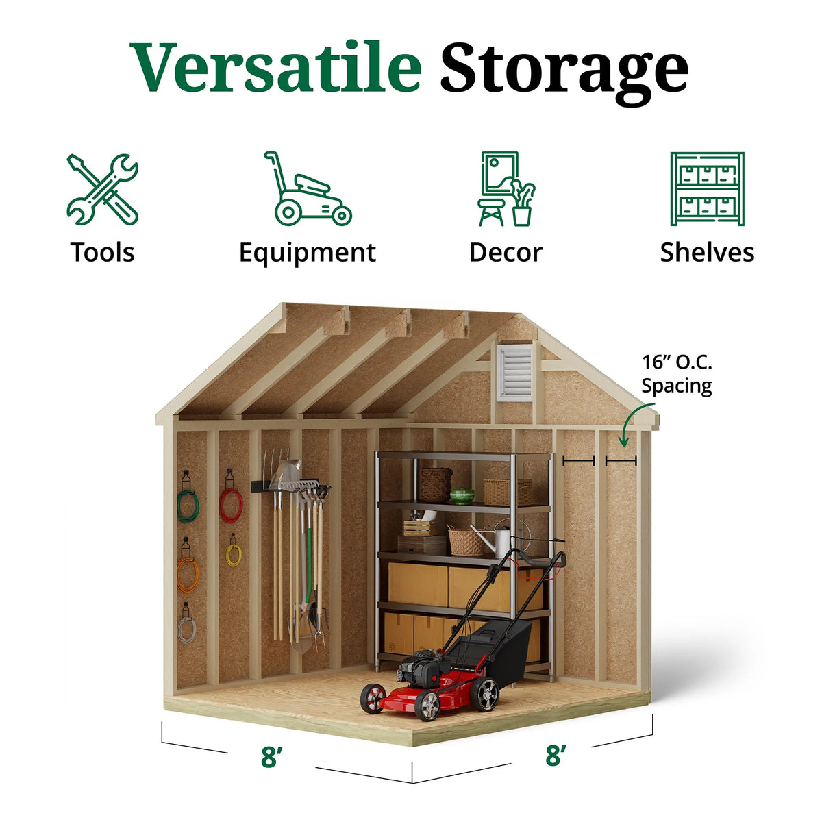 Little Cottage Co. 8x8 Colonial Pinehurst Shed with Operable Window, Outdoor Wood Storage Do-It-Yourself Precut Kit