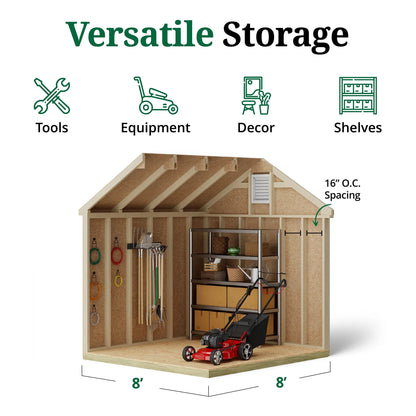 Little Cottage Co. 8x8 Colonial Pinehurst Shed with Operable Window, Outdoor Wood Storage Do-It-Yourself Precut Kit