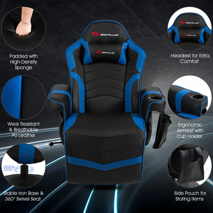 Goplus Massage Gaming Recliner Reclining Racing Chair Swivel Black