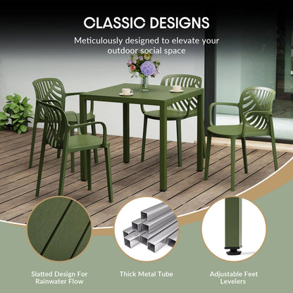 WestinTrends Playa 5-Piece Outdoor Patio Metal Frame Dining Table Set with Stackable Patio Dining Chairs, Olive Green