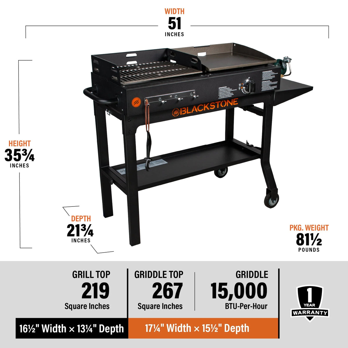 Blackstone Duo 17" Propane Griddle and Charcoal Grill Combo