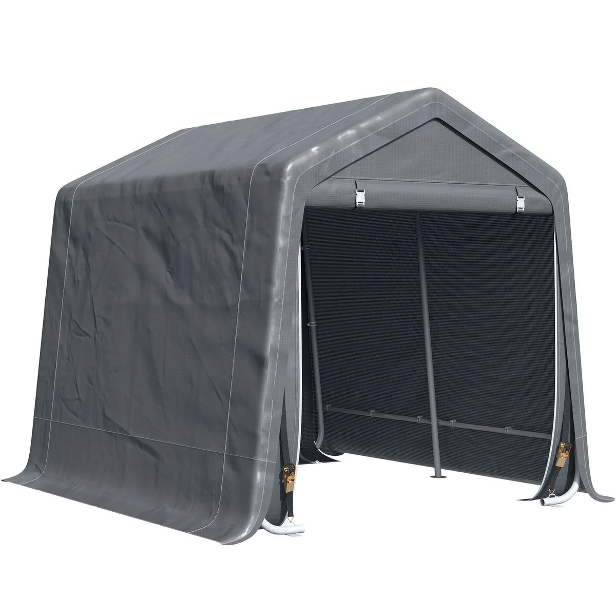 Outsunny 6'x8' Outdoor Storage Shelter with Rollup & Zipper Door, Heavy Duty Carport Shed for Motorcycle Garden Storage, Grey