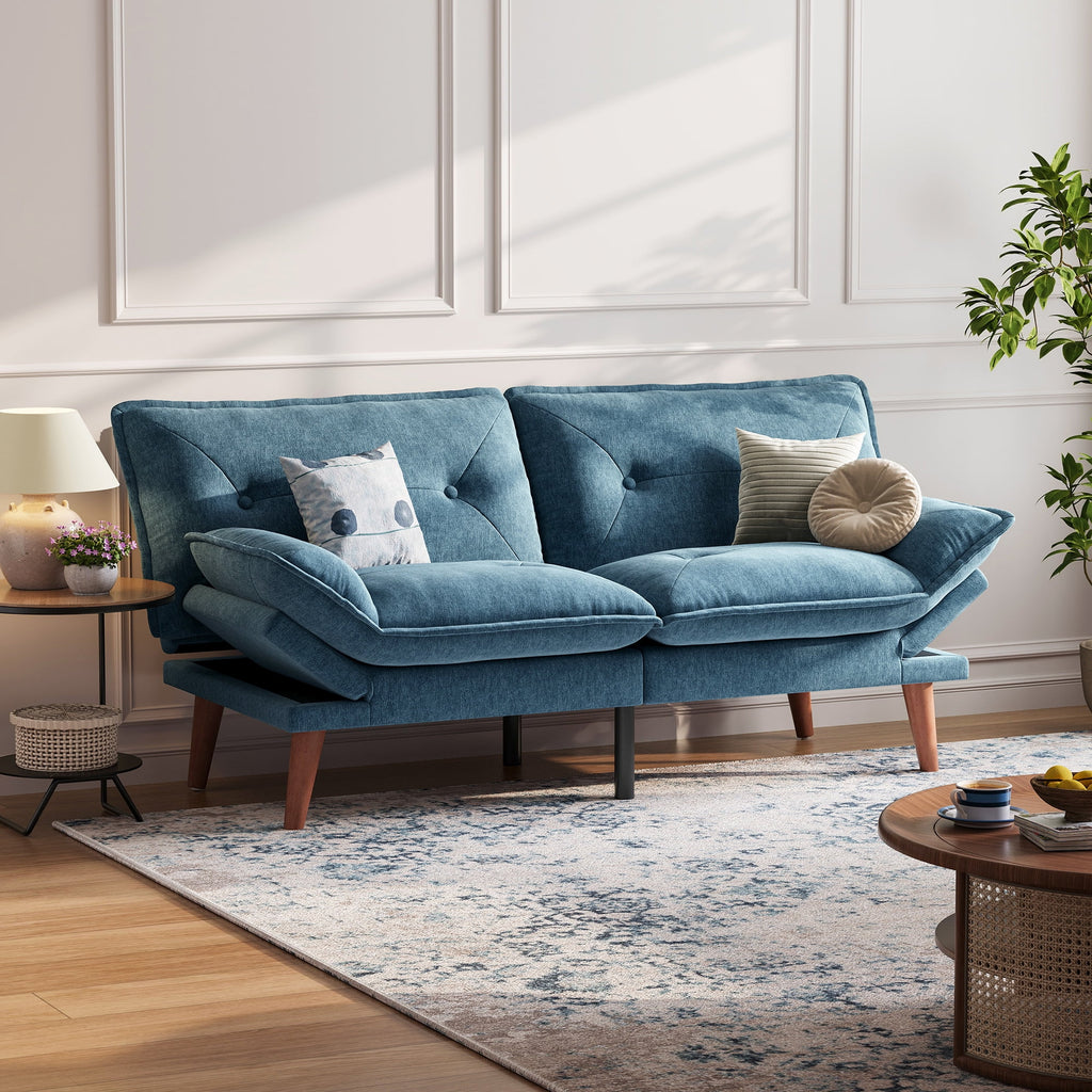 Linsy Home 70" W Chenille Convertible Futon Sofa Bed with Adjustable Armrests, Green