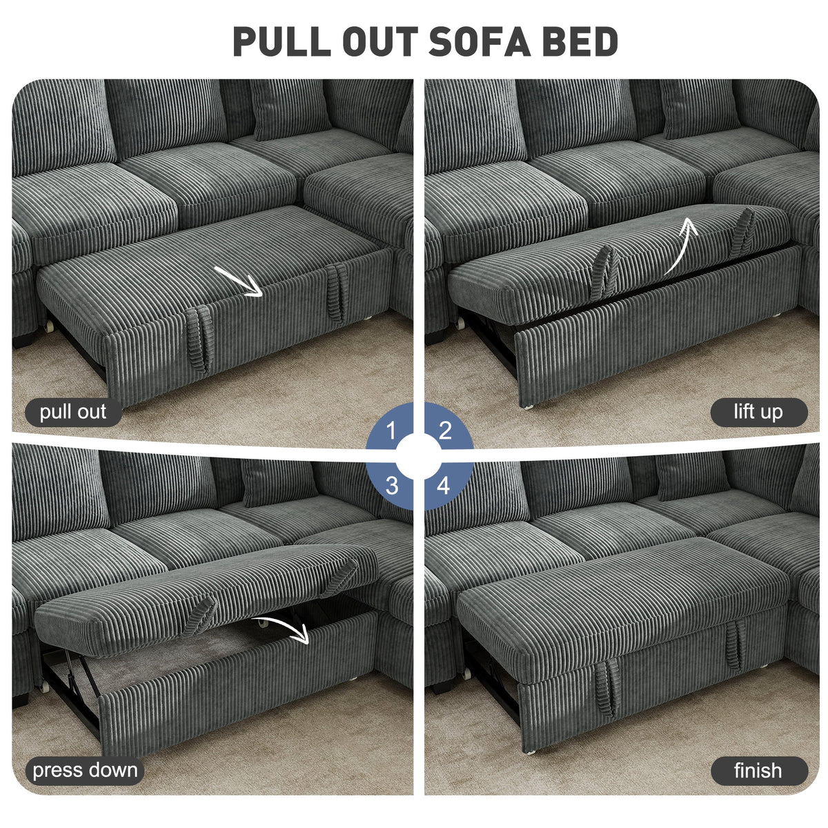 BedLuxury 83" Sectional Sleeper Sofa with Pull Out Bed, L Shaped Couch with Storage Seat for Living Room, Gray
