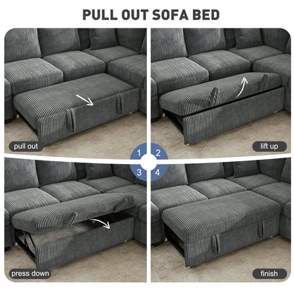 BedLuxury 83" Sectional Sleeper Sofa with Pull Out Bed, L Shaped Couch with Storage Seat for Living Room, Gray