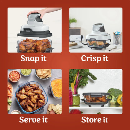 Ninja Crispi 3-in-1 Portable Glass Air Fryer Cooking System, 1500W, 4-Qt & 5-Cup TempWare Glass Containers with Storage Lids, Microwave, Freezer & Dishwasher Safe, White, FN100WH