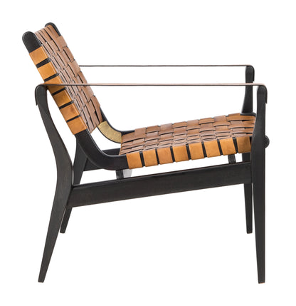 SAFAVIEH Couture Dilan Modern Leather Solid Safari Chair, Brown/Light Brown