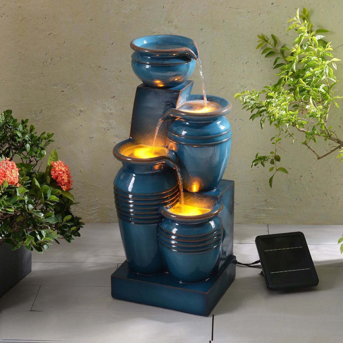 Teamson Home 28.74" Solar Water Fountain with LED Lights, Navy
