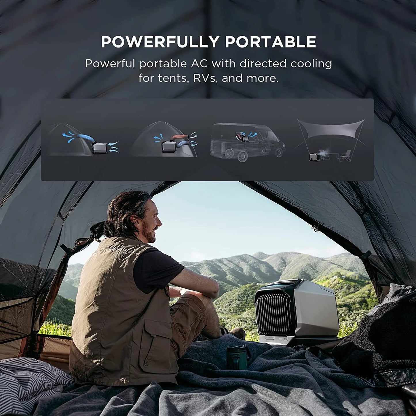 EF EcoFlow WAVE 3 Portable Air Conditioner, 1800W/6100 BTU Cooling and 2000W/6800 BTU Heating, 1000W Fast Charging in 75 mins, 8H Wireless Running, APP Control, for Camping, Vanlife, RVs
