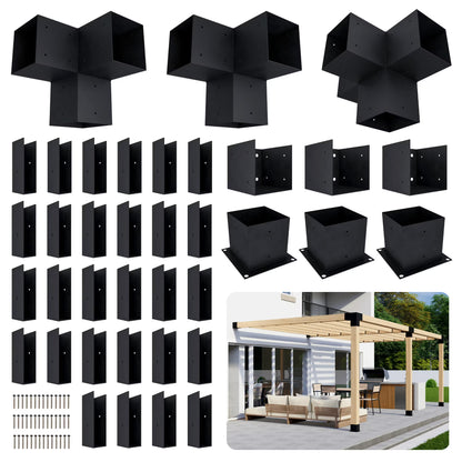 DIY Modern Deck Pergola Bracket Kit for Up to 12 x 22 Pergola Attached to Deck - Metal 6x6 Brackets for DIY Wood Pergola (Lumber Not Included)