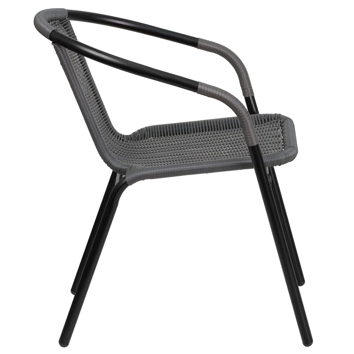 Emma + Oliver Indoor/Outdoor Stacking Rattan Restaurant Patio Chairs, Set of 2, Gray