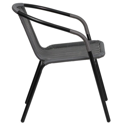 Emma + Oliver Indoor/Outdoor Stacking Rattan Restaurant Patio Chairs, Set of 2, Gray