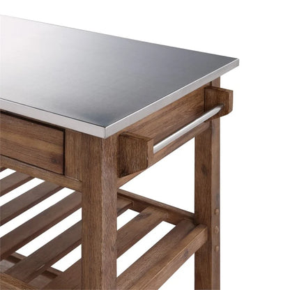 Boraam Sonoma 35.75in. H Wood Kitchen Cart with Stainless Steel Top - Barnwood Wire-Brush Finish