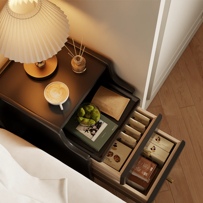 Small Nightstand,Solid Wood Nightstand with Drawers, Walnut Bedside Table for Bedroom