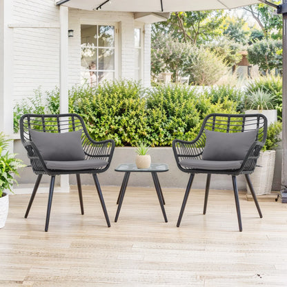 Patio Furniture Set, Betcozy3 Pieces Outdoor Chairs Set with Glass Coffee Table for Garden, Bistro, Porch, Balcony, Backyard