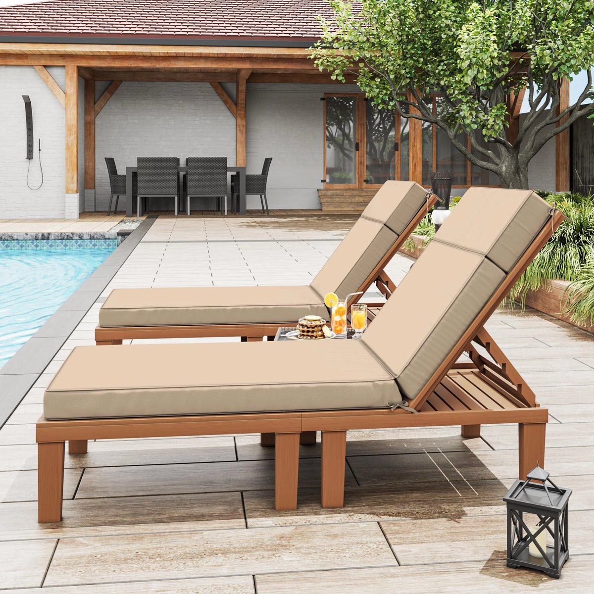Kimunuk Outdoor Chaise Lounge Cushions set of 2, 80" x 26" x 4" Waterproof Pool Beach Recliner Replacement Cushions with Ties, Navy